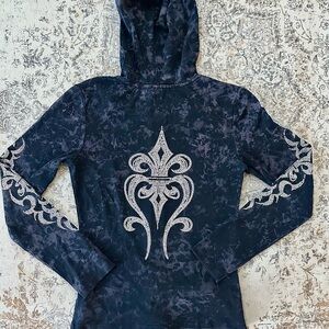 Y2K Grunge Goth Rhinestone Zip Hoodie